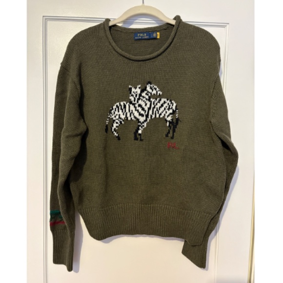 Polo Ralph Lauren Rollneck Zebra Sweater - Safari Green Size L